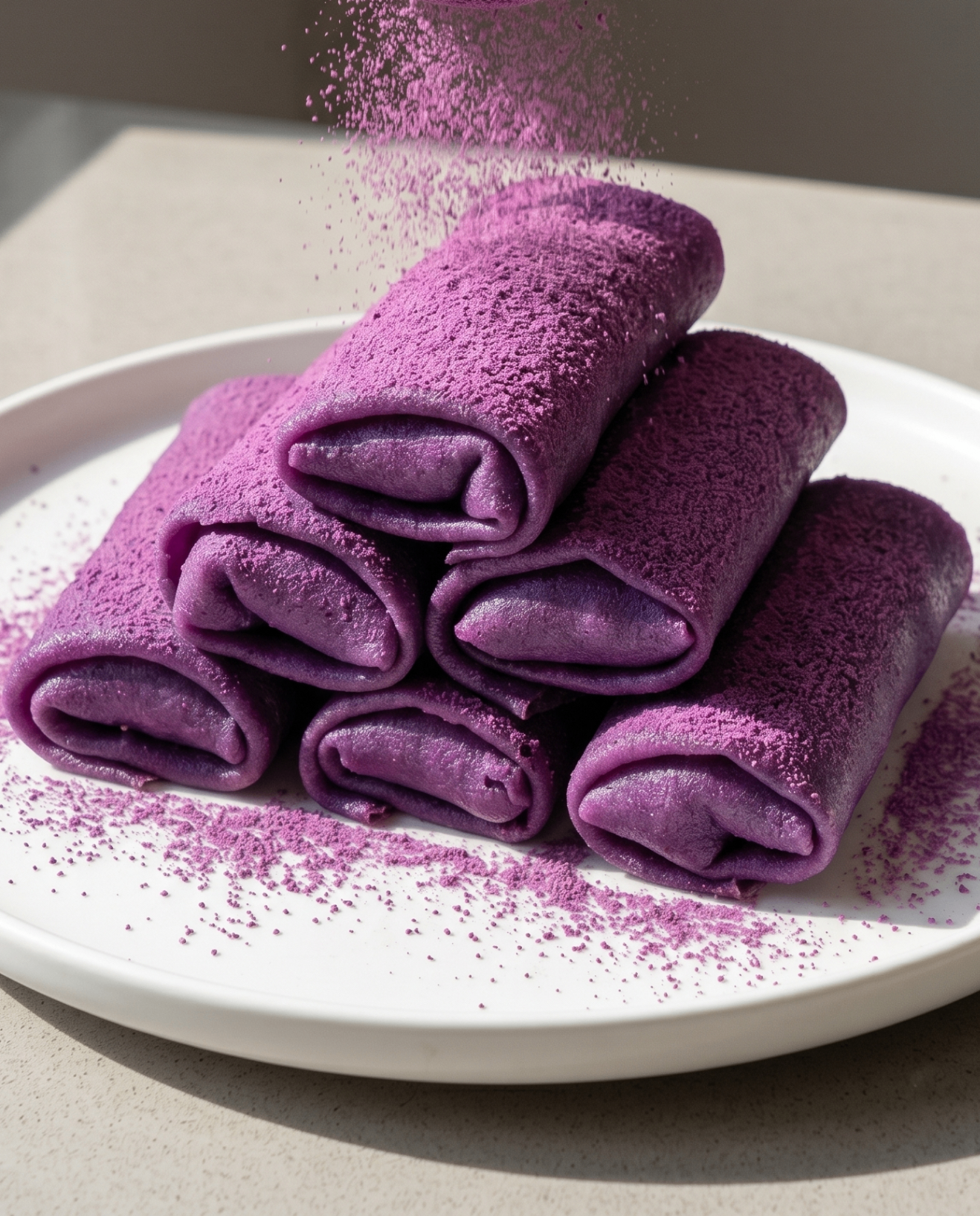 Ube Dadar Gulung: Indonesian Rolled Crepes